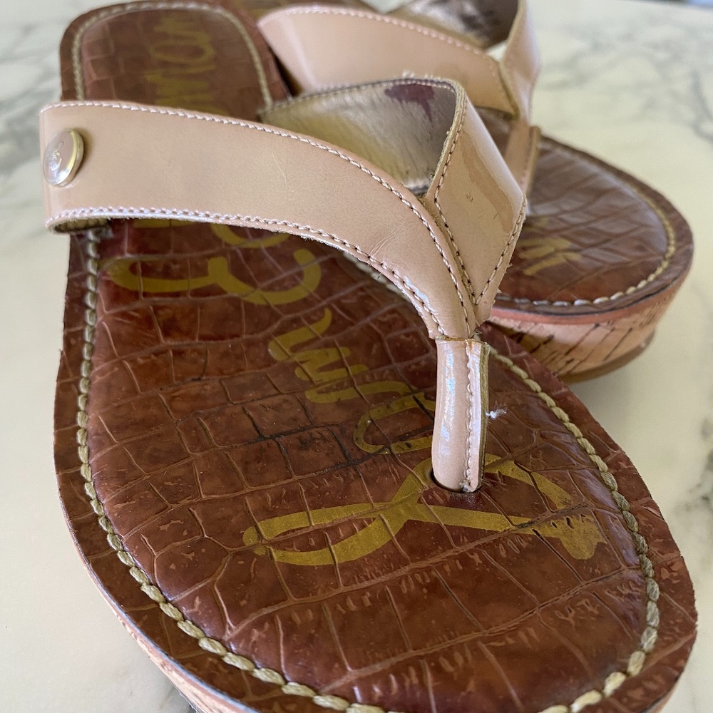 Sam Edelman Romy Cork Platform Wedge sandal Patent Nude